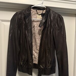 Ted Baker Dark Brown Moto Leather Jacket for Women